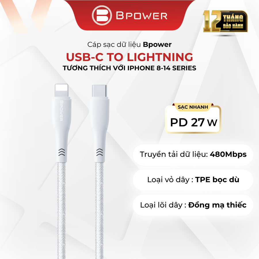 Cáp sạc dữ liệu Type C to Lining PD27W bọc dù