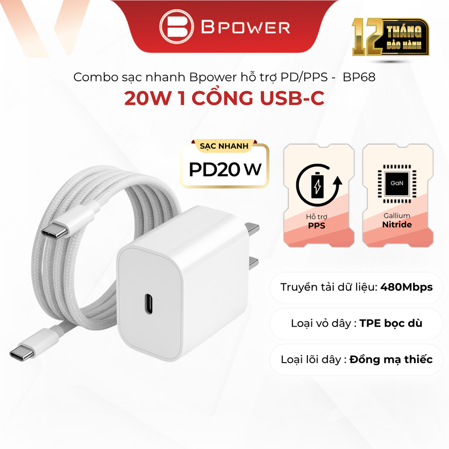 Combo củ+cáp sạc 20W