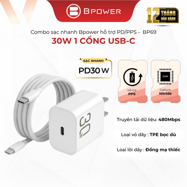 Combo củ+cáp sạc 30W