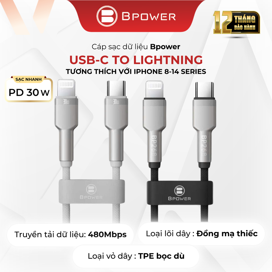   Cáp sạc dữ liệu type C to Lightning