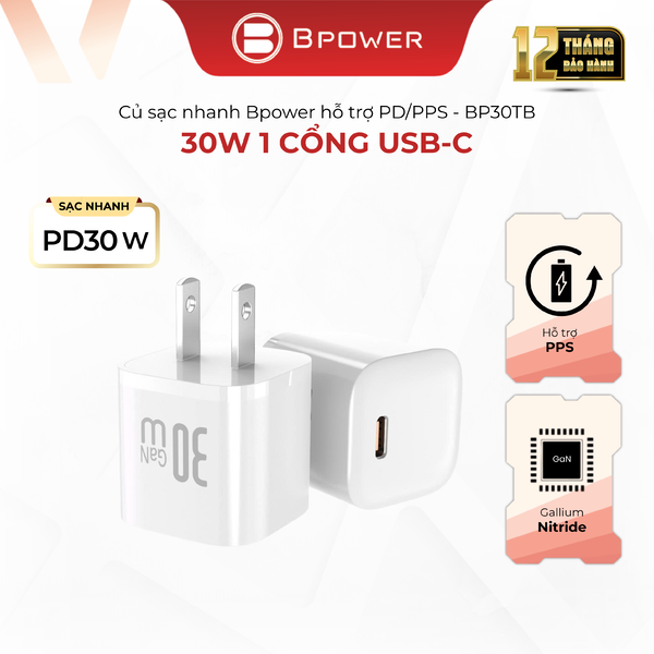 Củ Sạc Nhanh Bpower Turbo GaN 30W – Sạc Cho iPhone/Android