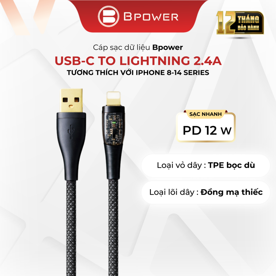 Cáp sạc dữ liệu USB-A to Lightning 2.4A