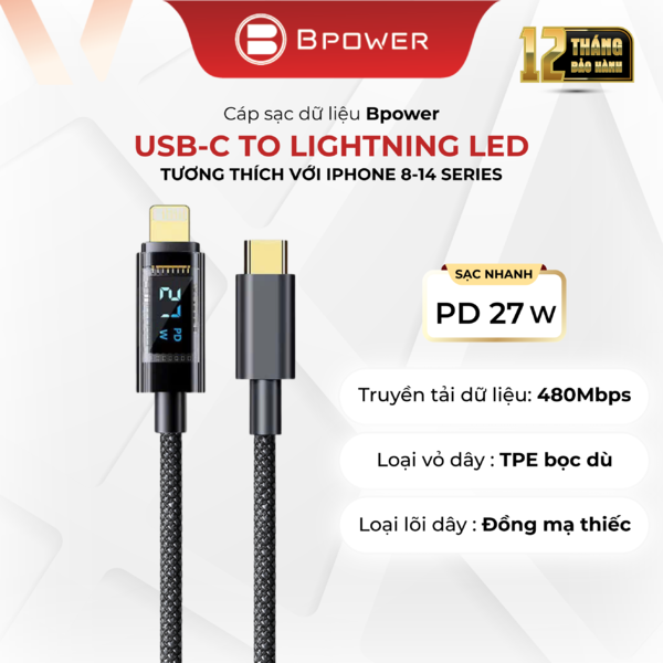 Cáp sạc USB-C to Lightning (LED)