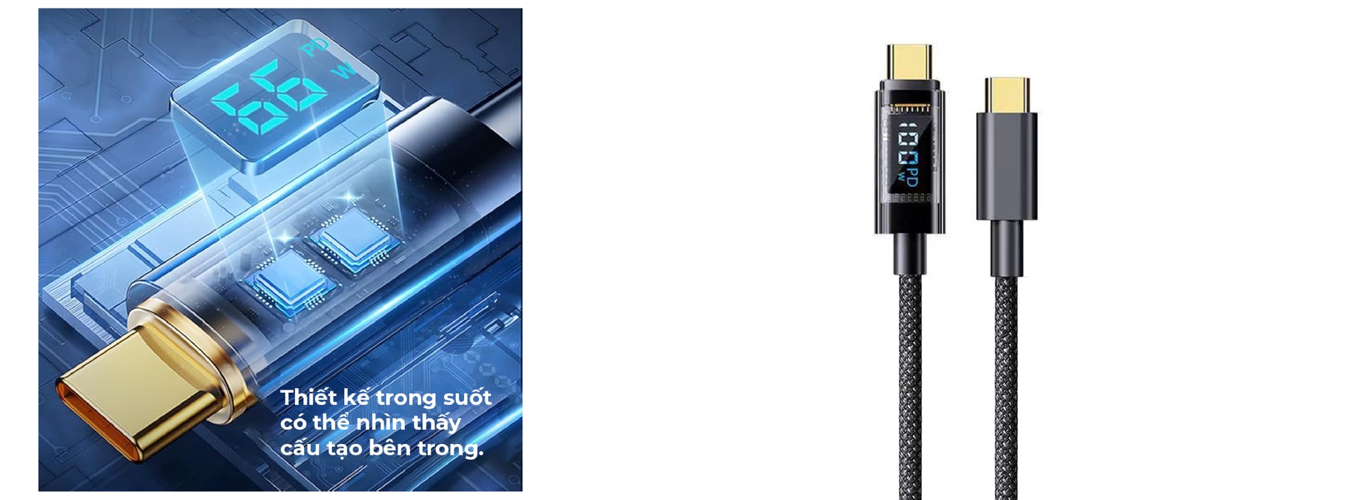 Cáp sạc USB-C to USB-C 100W (LED)